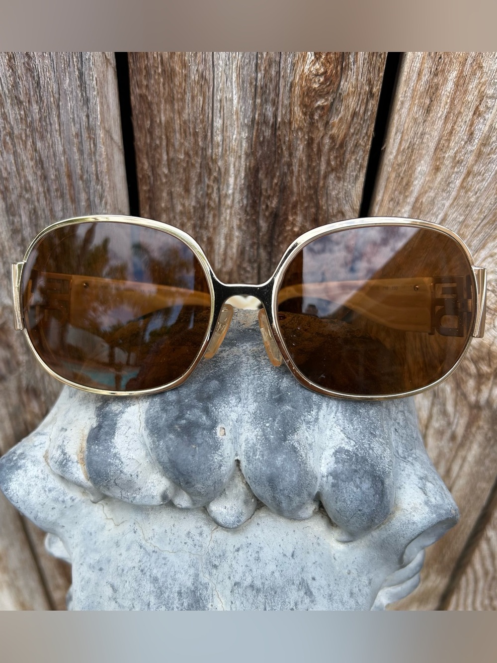 Fendi Vintage Sunglasses Brown Cream Tortoise Shell Gold Frame - Picture 5 of 16